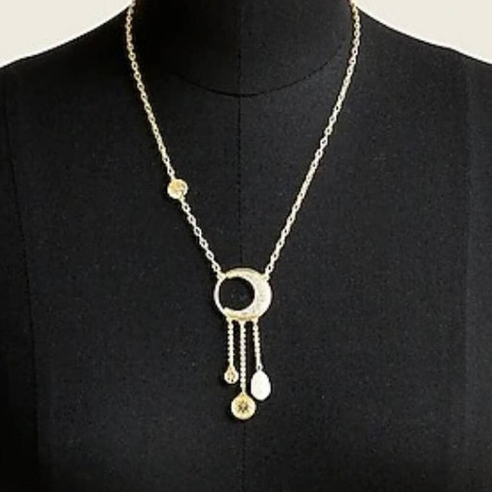 J. Crew - Long charm crescent moon gold pearl gold bohemian necklace
